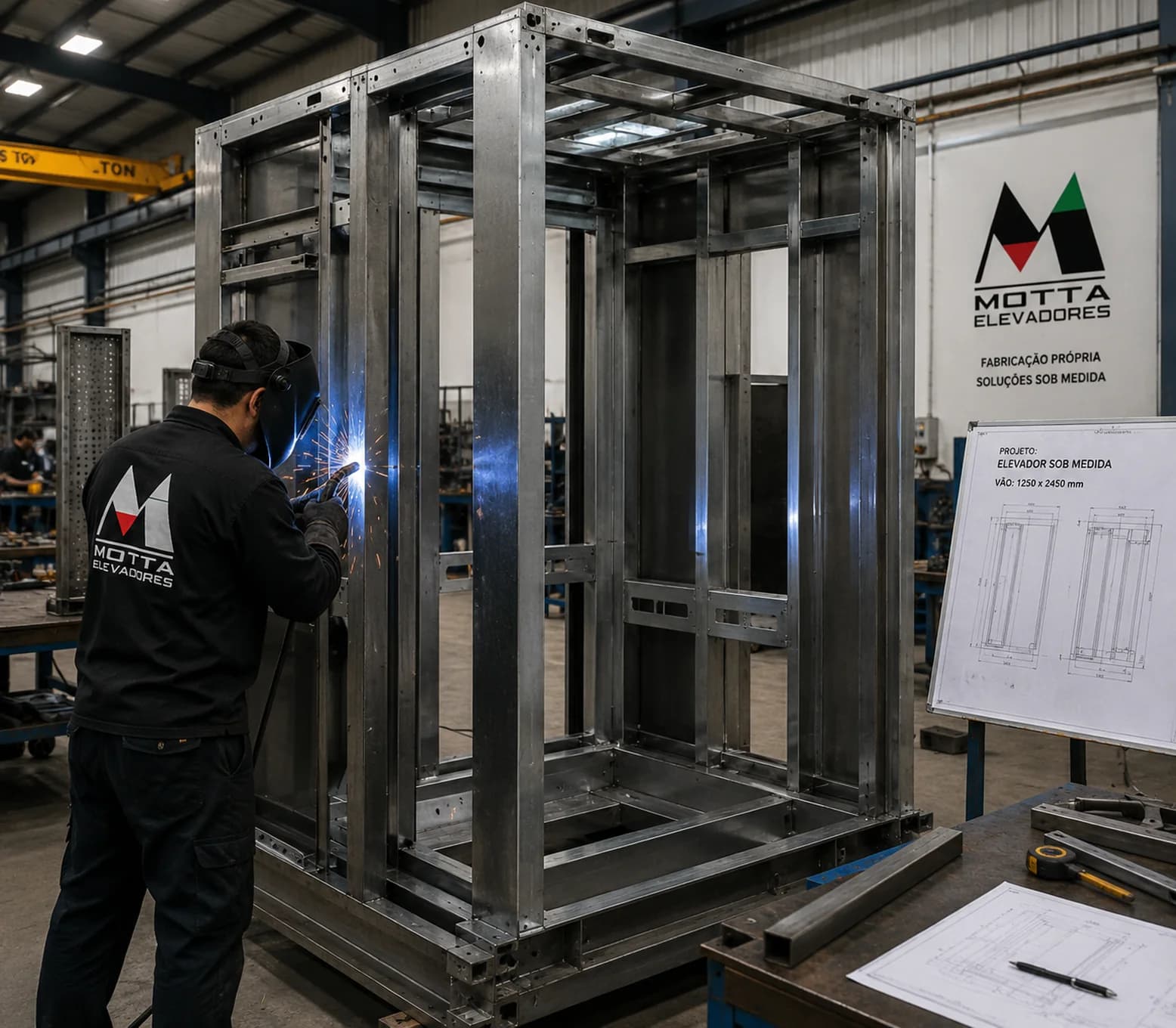 Peça de elevador fabricada sob medida na oficina da Motta