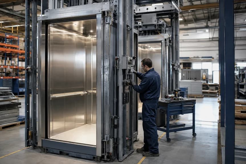 Cabine de elevador em produção na oficina da Motta em Camboriú